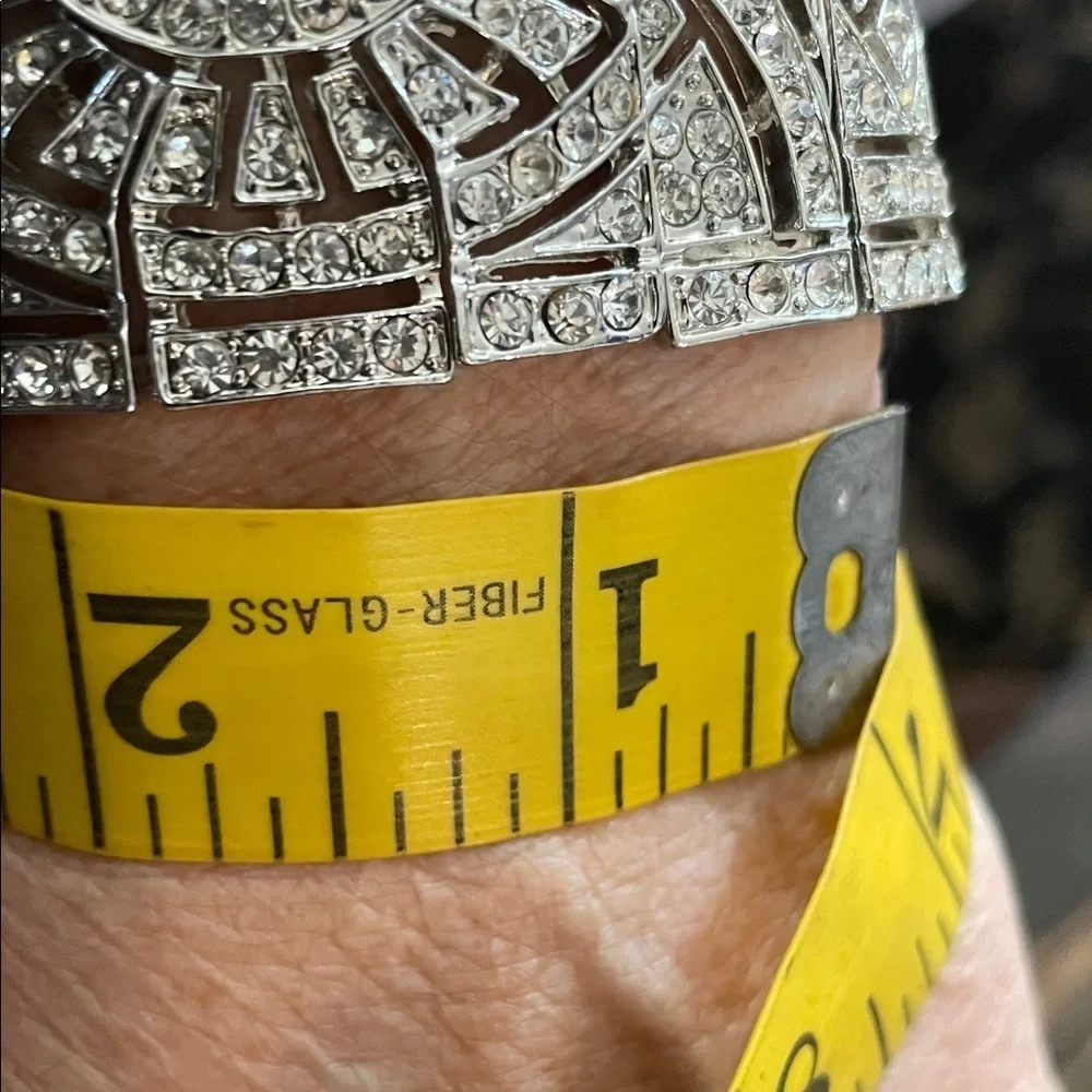 Silver Geometric Crystal Art Deco Cuff Stretch Bracelet